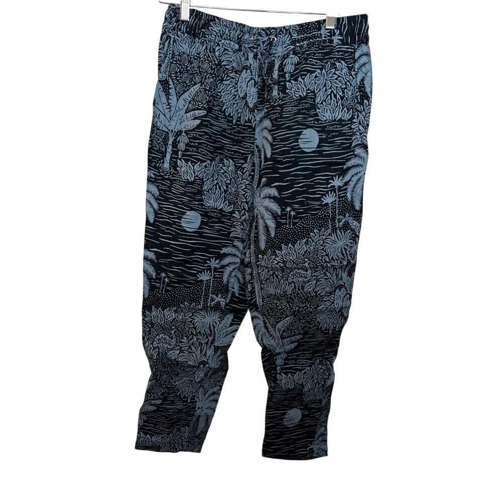 Desmond & Dempsey x H&M Tropical‎ Linen Pants Womens 6 Blue Palm Trees Coastal